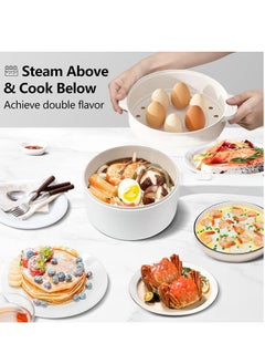 Generic Electric Hot Pot with Steamer & Temperature Control - Non-Stick Electric Cooker Shabu Shabu, Electric Skillet,Frying Pan,Electric Saucepan,for Noodles, Egg, Steak, Sauté, Steam and Soup (1.8 L)  - Image 5