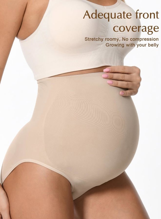 HOFISH Women's Maternity Underwear High Waist Seamless & Supportive Pregnancy Shapewear Over Bump Black & Beige XL - Image 2