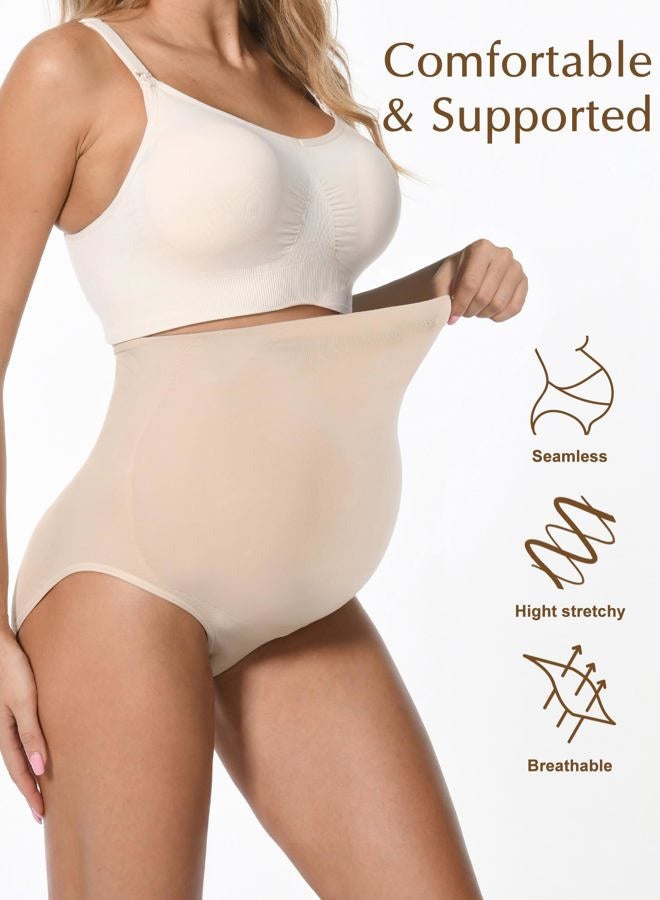 HOFISH Women's Maternity Underwear High Waist Seamless & Supportive Pregnancy Shapewear Over Bump Black & Beige XL - Image 4