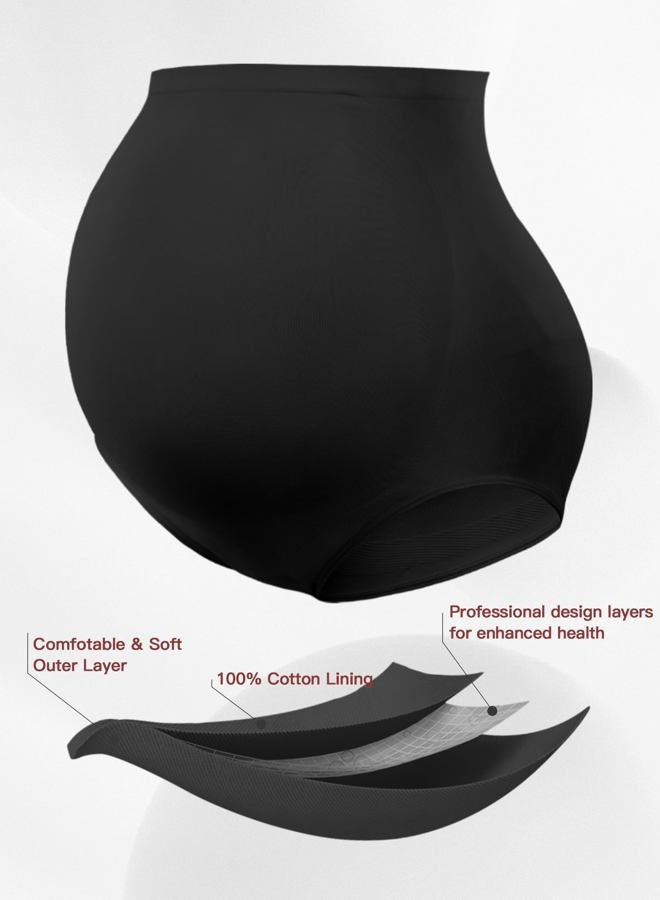HOFISH Women's Maternity Underwear High Waist Seamless & Supportive Pregnancy Shapewear Over Bump Black & Beige XL - Image 5