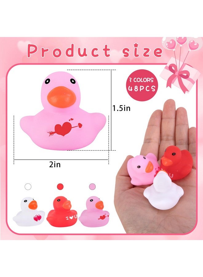 Wehhbtye 48 Pcs Valentine's Day Rubber Duckies, 2'' Mini Valentine Themed Ducks, 3 Colors Love Heart Ducky for Engagement Wedding Decorations Party Favors Pool Bathtub - Image 2