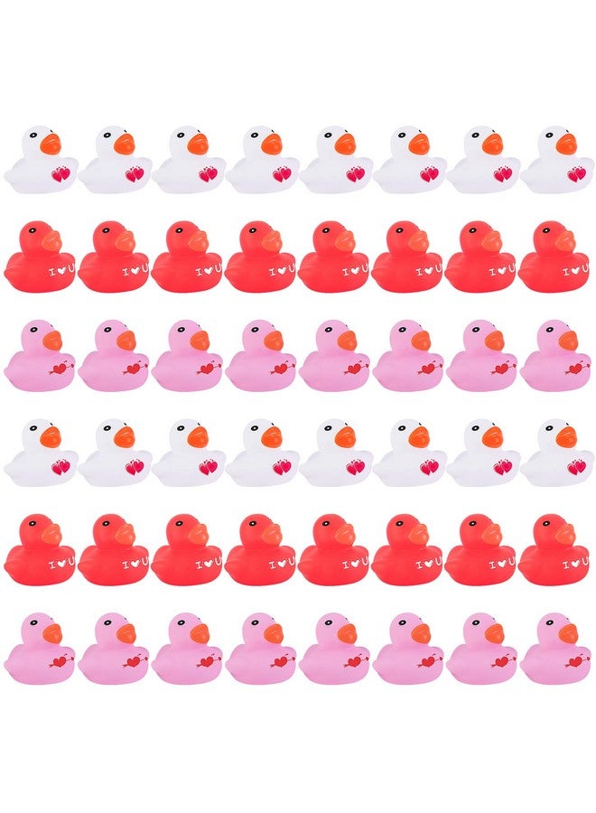 Wehhbtye 48 Pcs Valentine's Day Rubber Duckies, 2'' Mini Valentine Themed Ducks, 3 Colors Love Heart Ducky for Engagement Wedding Decorations Party Favors Pool Bathtub - Image 1