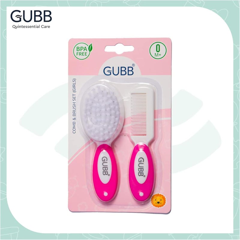 GUBB Baby Grooming Kit for New Born Baby | Smartly Designed, Soft Teeth, BPA Free Non-Toxic, Baby Comb & Brush Set with Soft Nylon Bristles - Pink - Image 5