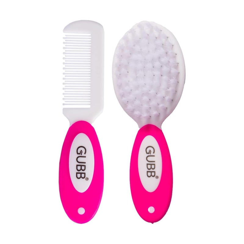 GUBB Baby Grooming Kit for New Born Baby | Smartly Designed, Soft Teeth, BPA Free Non-Toxic, Baby Comb & Brush Set with Soft Nylon Bristles - Pink - Image 1