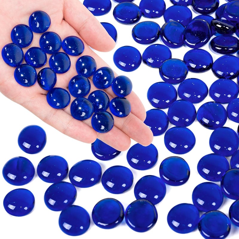 Foncomy Blue Flat Glass Marbles, 1 lb Transparent Vase Filler Pebbles Gems, Decorative Glass Beads for Vases, Table Scatter, Crafts, Floral, Mancala Stones, Centerpieces, Aquarium Rocks for Fish Tank - Image 1