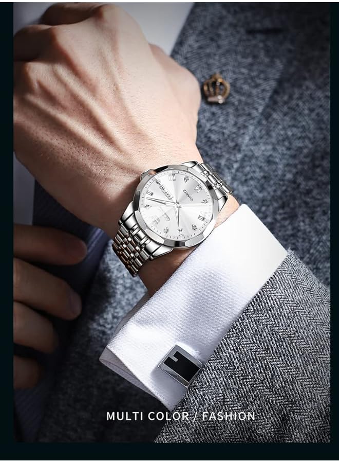 OLEVS Watch For Men Quartz Stainless Steel Waterproof Luminous Date Two Tone Luxury Wrist Watch - Image 2