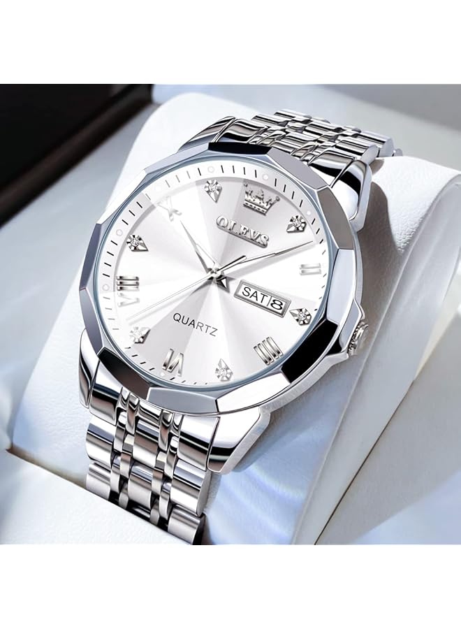 OLEVS Watch For Men Quartz Stainless Steel Waterproof Luminous Date Two Tone Luxury Wrist Watch - Image 5