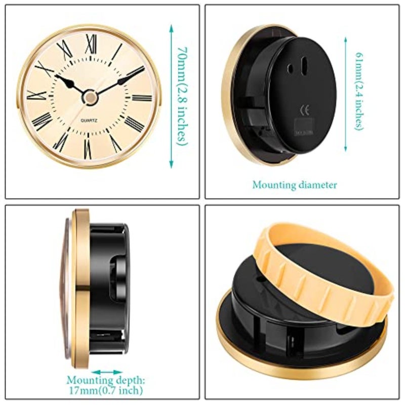 2.8 Inch 70 mm Gold Quartz Clock Insert with Roman Numeral and Quartz Movement - Image 2