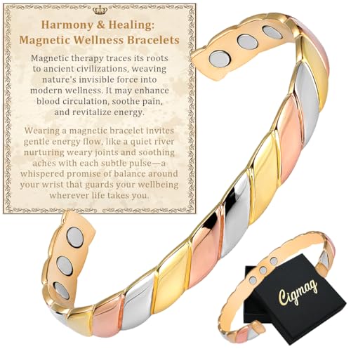 Cigmag Copper Bracelets for Women Pure Copper Bracelet Cuff Bangle Strength Magnet Adjustable - Image 1