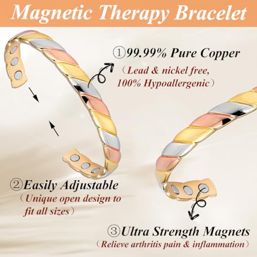 Cigmag Copper Bracelets for Women Pure Copper Bracelet Cuff Bangle Strength Magnet Adjustable - Image 4