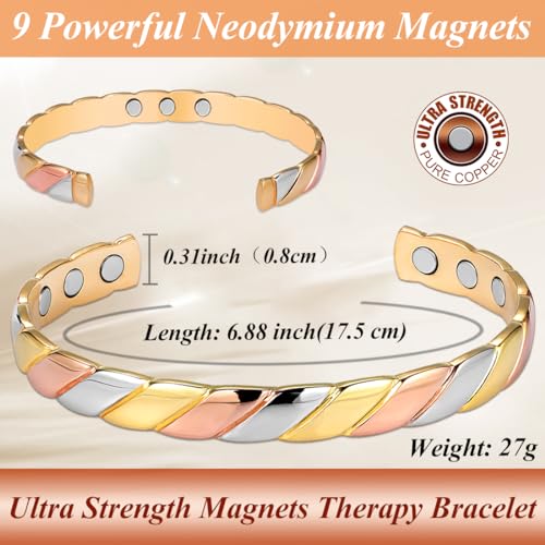 Cigmag Copper Bracelets for Women Pure Copper Bracelet Cuff Bangle Strength Magnet Adjustable - Image 3