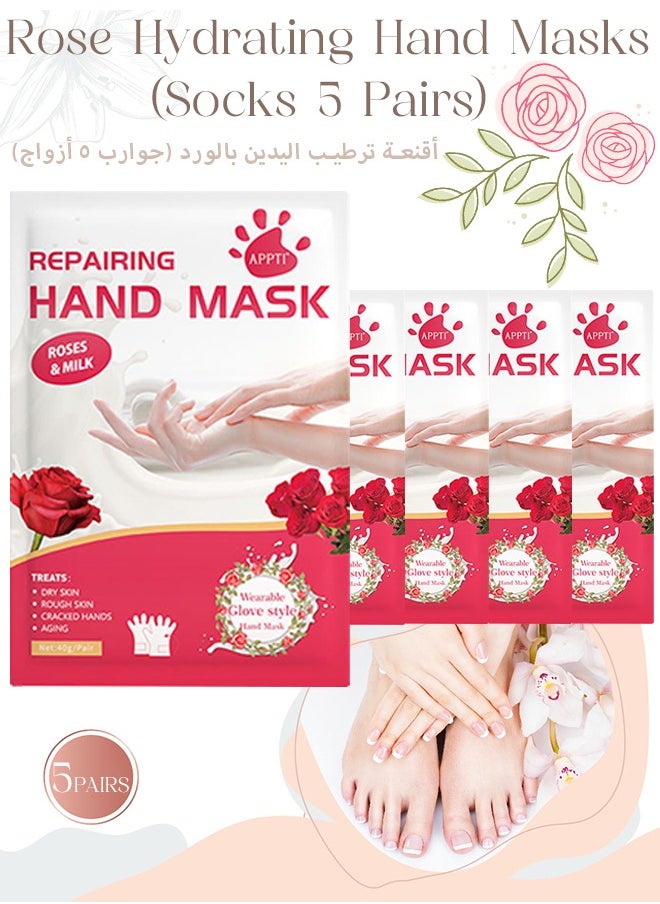 APPTI Hand Peel Mask With Rosa For Dry Cracked Hand 5 Pack-Exfoliating Hand Mask, Natural Exfoliator For Dead Skin,Callus,Repair Rough Hand For Men Women-Repairs Hands & Removes Dead Skin For Soft Hand  - Image 1