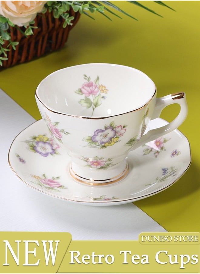 DUNISO French Retro Phnom Penh Tea Cups and Saucers Set Porcelain Tea Set for Tea Party Afternoon Tea Cups Saucer for Coffee Milk Kitchen and Drawing Room  - Image 1