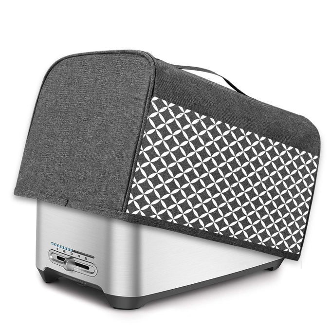 4 SLICE TOASTER COVER WITH POCKETS AND TOP HANDLE NYLON TOASTER COVER FITS FOR MOST 4 SLICE LONG SLOT TOASTERS GRAY WITH GRID
