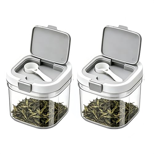 yuyingji 2-Pack 27oz Airtight Tea Canisters, Clear Loose Leaf Tea Storage Containers with Spoon, Wide-Mouth Kitchen Canisters for Loose Tea, Coffee, Sugar, Flour & Herbs, BPA Free Organizer for Pantry - Image 1