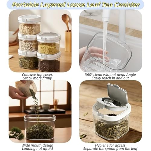 yuyingji 2-Pack 27oz Airtight Tea Canisters, Clear Loose Leaf Tea Storage Containers with Spoon, Wide-Mouth Kitchen Canisters for Loose Tea, Coffee, Sugar, Flour & Herbs, BPA Free Organizer for Pantry - Image 4