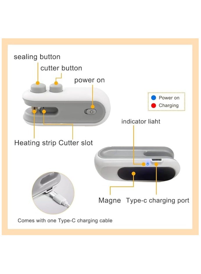 Portable Mini Vacuum Sealing Machine, 2 In 1 USB Rechargeable with Magnetic Heat Sealing and Cutting for home, kitchen, Food, Snacks, Chips, Fresh Storage, Plastic Bags Sealer - Image 4