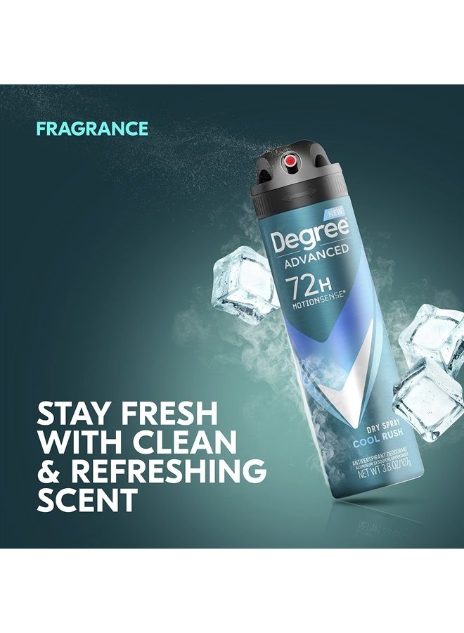 Degree Men Advanced Antiperspirant Deodorant Dry Spray Cool Rush, Pack of 12, 72-Hour Sweat and Odor Protection Deodorant for Men With MotionSense® Technology 3.8 oz - Image 3