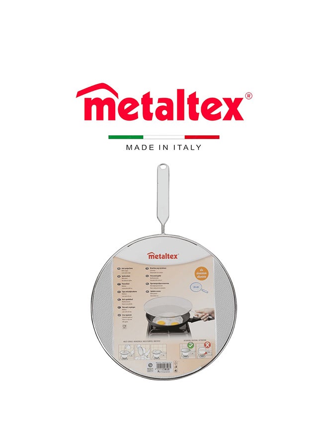 Metaltex شاشة تناثر ميتالتكس 26 سم ، واقي دهون من الألمنيوم مع شبكة دقيقة ، مقبض سلكي ومقبض بلاستيكي ، غطاء مقلاة مضاد للتناثر - Image 1