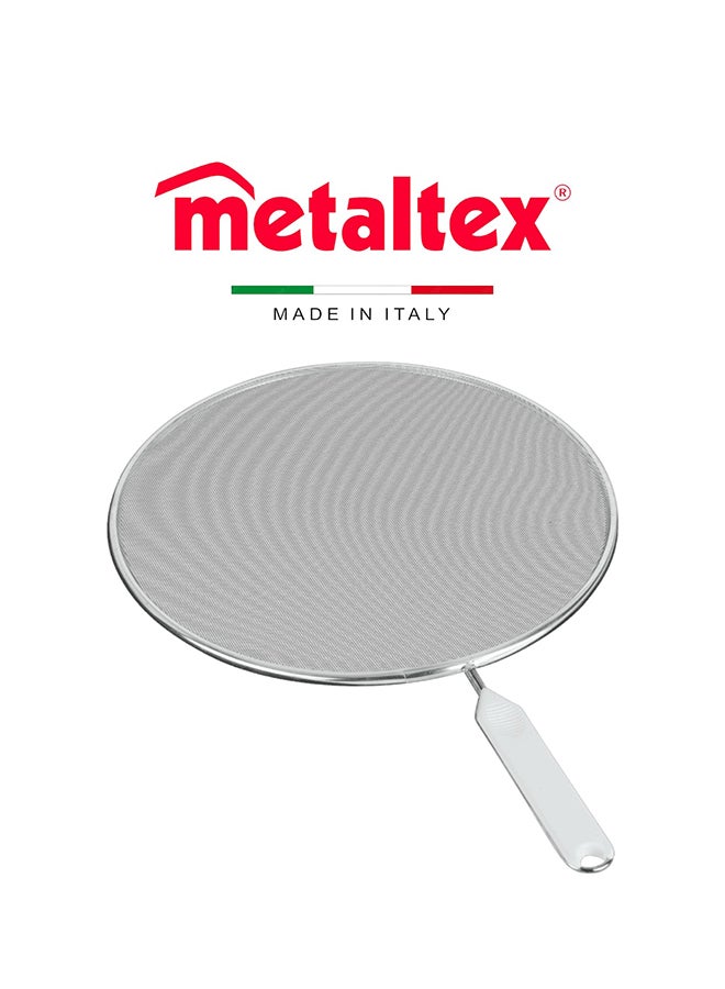 Metaltex شاشة تناثر ميتالتكس 26 سم ، واقي دهون من الألمنيوم مع شبكة دقيقة ، مقبض سلكي ومقبض بلاستيكي ، غطاء مقلاة مضاد للتناثر - Image 2
