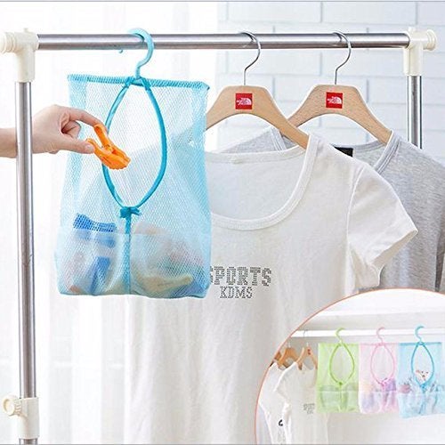 ZURATO Multipurpose Clothespin Bag with Hanger,Hanging Storage Mesh Bag for Home Over The Door - Laundry Net Pouch Bathroom Organizer (3) - Image 3