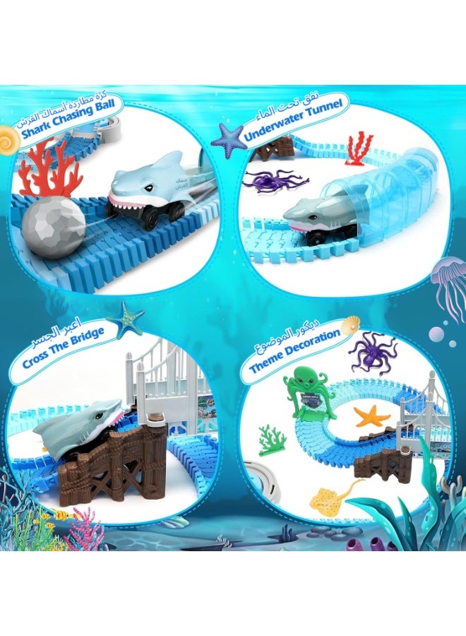 LBMT 183 Pcs Race Track Toys with Electric Shark Car, Bendable Flexible Racetrack,Electric Shark Car & Auto-Rotating & Ball,Ocean Theme Train Toys, STEM Educational Playset Birthday/Holidays Gift for Boys Girls Aged 3-9 - Image 2