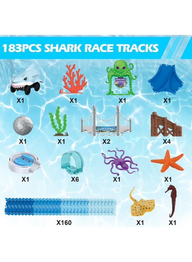 LBMT 183 Pcs Race Track Toys with Electric Shark Car, Bendable Flexible Racetrack,Electric Shark Car & Auto-Rotating & Ball,Ocean Theme Train Toys, STEM Educational Playset Birthday/Holidays Gift for Boys Girls Aged 3-9 - Image 5
