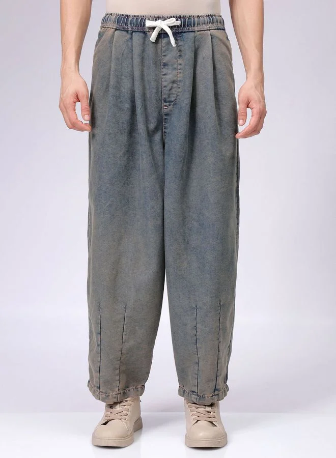 The Indian Garage Co Men Baggy Solid Mid-Rise Denim Harem Pants
