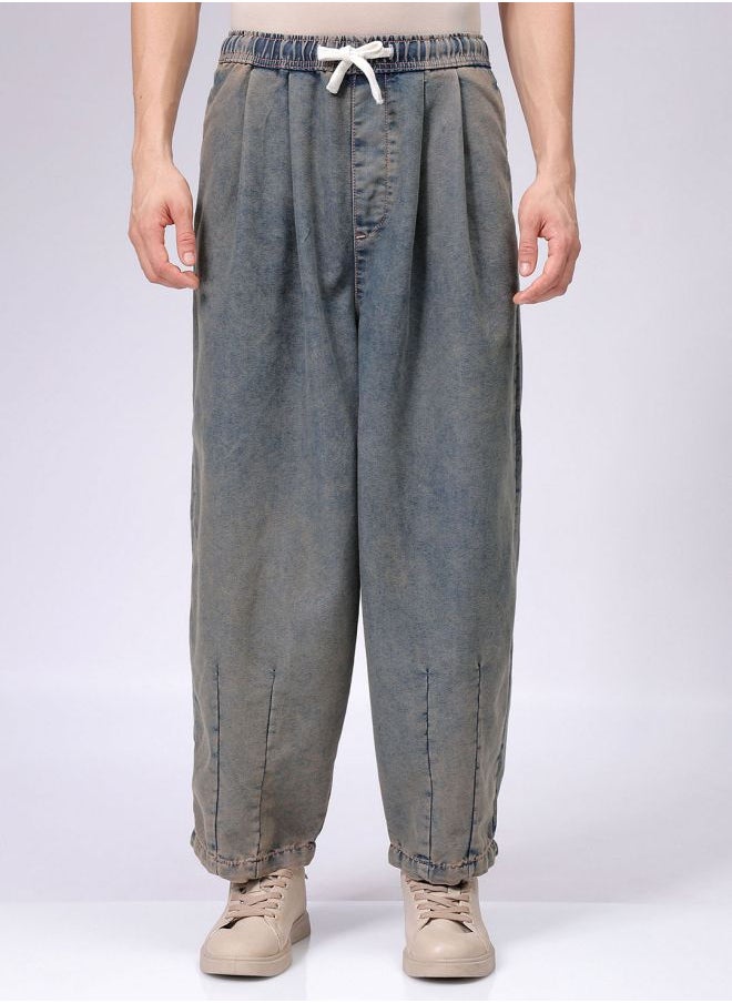 The Indian Garage Co Men Baggy Solid Mid-Rise Denim Harem Pants  - Image 1