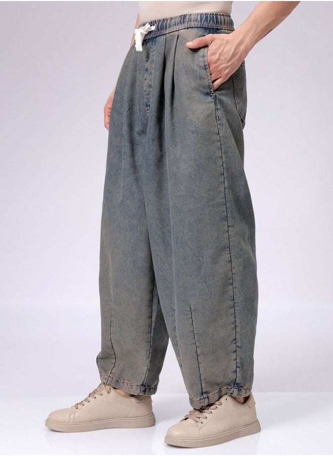 The Indian Garage Co Men Baggy Solid Mid-Rise Denim Harem Pants  - Image 3