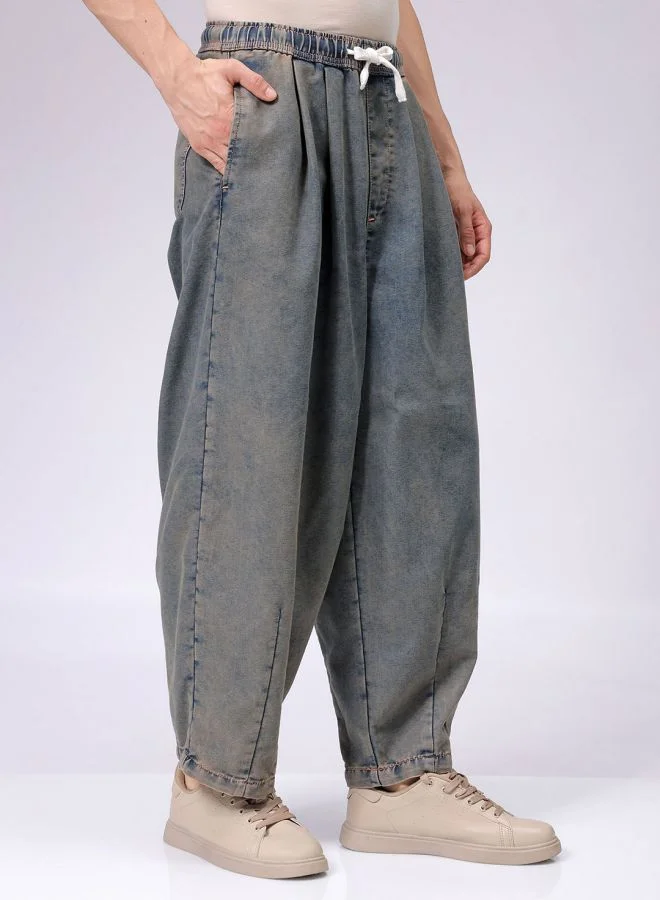 The Indian Garage Co Men Baggy Solid Mid-Rise Denim Harem Pants