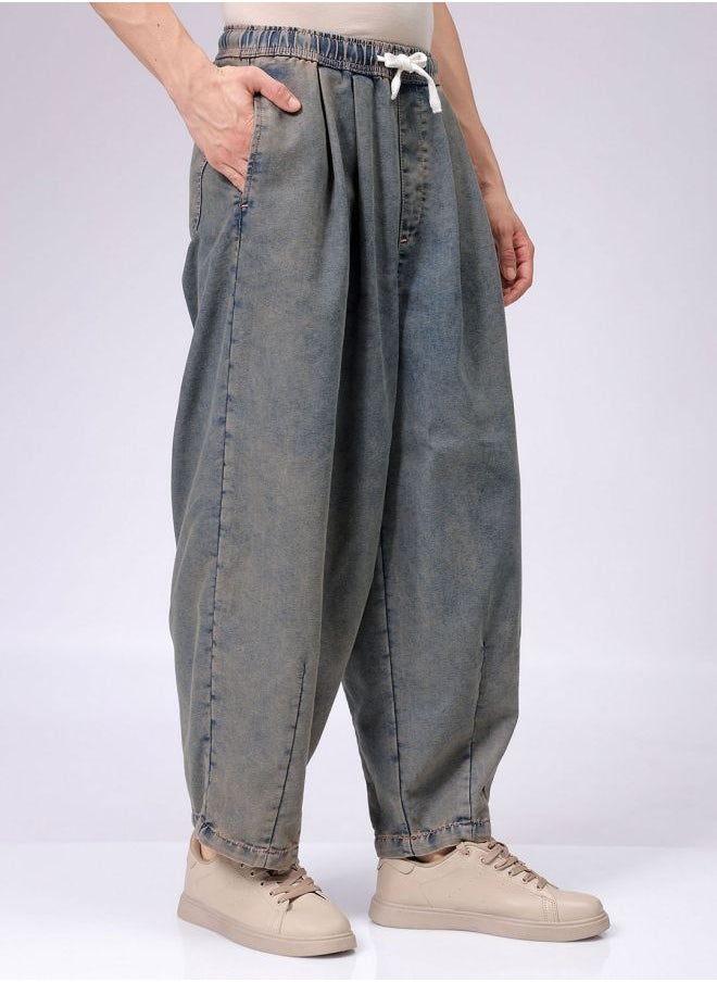 The Indian Garage Co Men Baggy Solid Mid-Rise Denim Harem Pants  - Image 4
