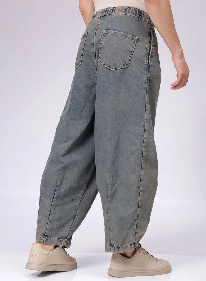 The Indian Garage Co Men Baggy Solid Mid-Rise Denim Harem Pants
