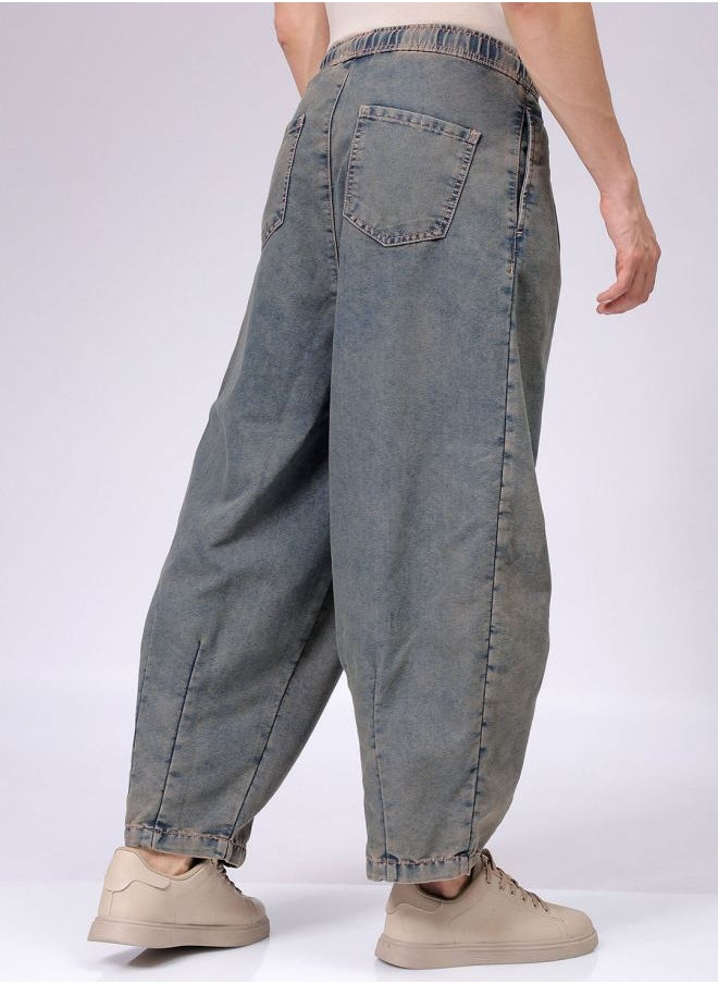 The Indian Garage Co Men Baggy Solid Mid-Rise Denim Harem Pants  - Image 2