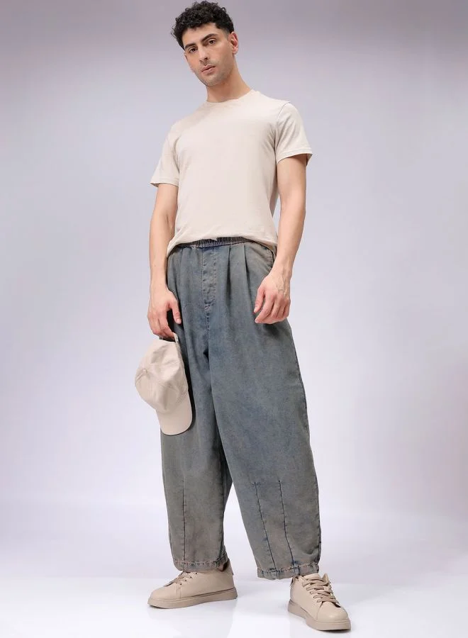 The Indian Garage Co Men Baggy Solid Mid-Rise Denim Harem Pants