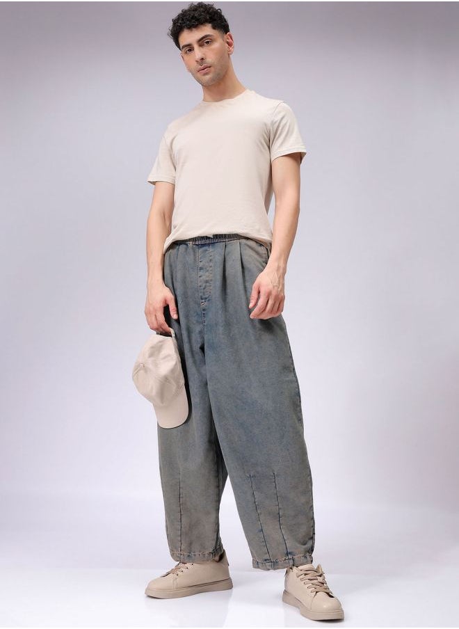 The Indian Garage Co - Men Baggy Solid Mid-Rise Denim Harem Pants - Image 1
