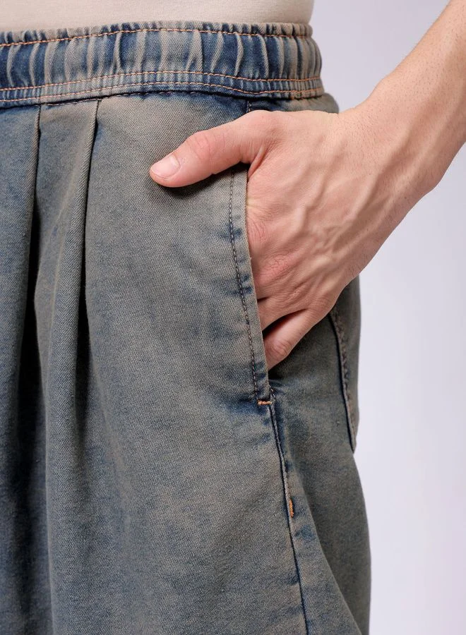 The Indian Garage Co Men Baggy Solid Mid-Rise Denim Harem Pants