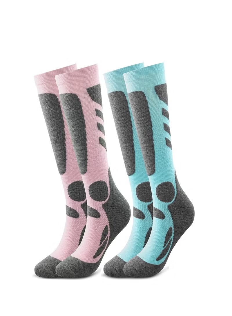 GIFT 2 Pack Women's Ski Socks for Skiing Snowboarding Outdoor Sports Winter Performance Socks Pink Blue - Image 1