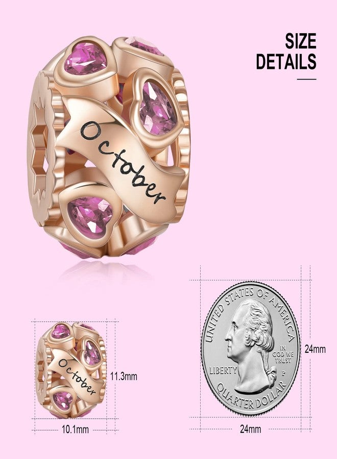 NINGAN October Birthstone Charms Rose Gold 925 Sterling Silver Love Heart Bead for Charm Bracelets and Necklaces with 5A Cubic Zirconia, Birthday Gifts - Image 3