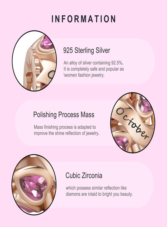 NINGAN October Birthstone Charms Rose Gold 925 Sterling Silver Love Heart Bead for Charm Bracelets and Necklaces with 5A Cubic Zirconia, Birthday Gifts - Image 4