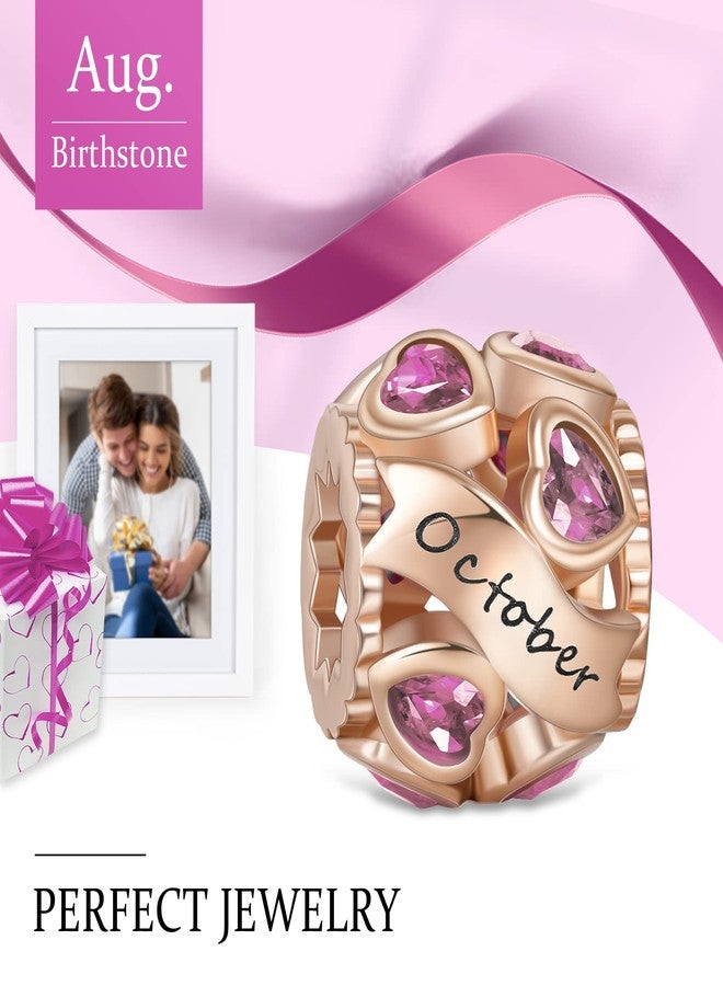 NINGAN October Birthstone Charms Rose Gold 925 Sterling Silver Love Heart Bead for Charm Bracelets and Necklaces with 5A Cubic Zirconia, Birthday Gifts - Image 2