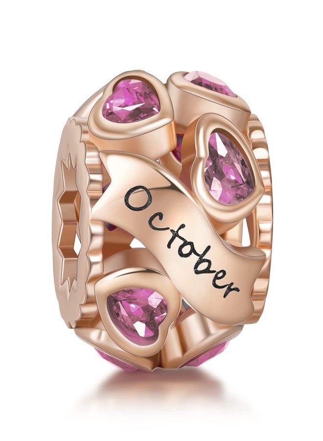 NINGAN October Birthstone Charms Rose Gold 925 Sterling Silver Love Heart Bead for Charm Bracelets and Necklaces with 5A Cubic Zirconia, Birthday Gifts - Image 1