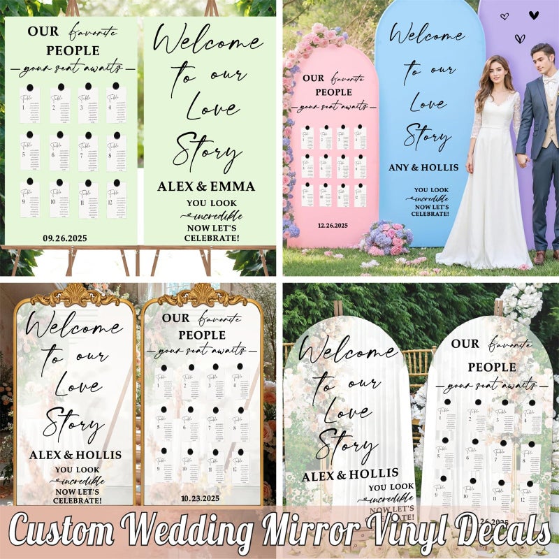 Haiddle Custom Name Welcome to Our Wedding Sign Decals for Mirror Wedding Decor Seating Chart Signs for Reception DIY Marriage Letters Decal Our Favorite People Vinyl Sticker for Party Entry Backdrop Supply - Image 3