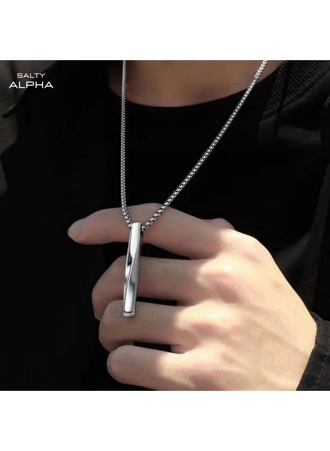 Salty Salty Alpha Collier Neck Chain for Men & Boys | Stainless Steel Pendant Locket Necklace Stylish Men's Accessories | Diwali, Birthday, Anniversary & Special Occassion Gift | Everyday Wear  - Image 2