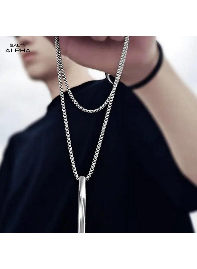 Salty Salty Alpha Collier Neck Chain for Men & Boys | Stainless Steel Pendant Locket Necklace Stylish Men's Accessories | Diwali, Birthday, Anniversary & Special Occassion Gift | Everyday Wear  - Image 3