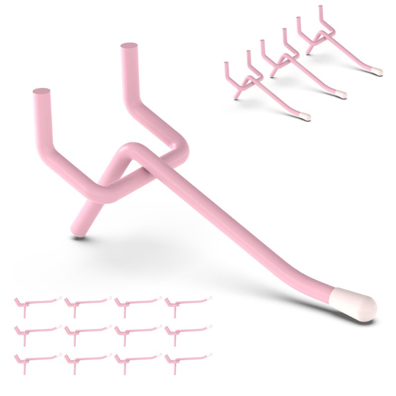 HUHOLE 50Pack Pink Pegboard Hooks 2 Inch Decorative Metal Peg Board Hangers with Rubber Safety Tips Fits 18 14 Boards Heavy Duty Organizer for Craft Room Nursery Garage Retail Display - Image 2