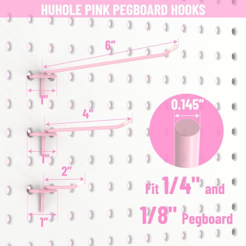 HUHOLE 50Pack Pink Pegboard Hooks 2 Inch Decorative Metal Peg Board Hangers with Rubber Safety Tips Fits 18 14 Boards Heavy Duty Organizer for Craft Room Nursery Garage Retail Display - Image 3