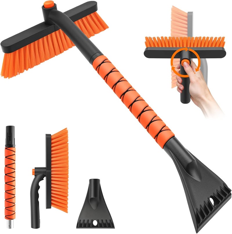 nacena Snow Brush and Ice Scrapers for Car Windshield, Detachable Snow Remover for Cars EVA Foam Grip and Rotatable Brush Head Snow Scraper for Car Trucks SUV, Winter Cars Accessories (Orange) - Image 1