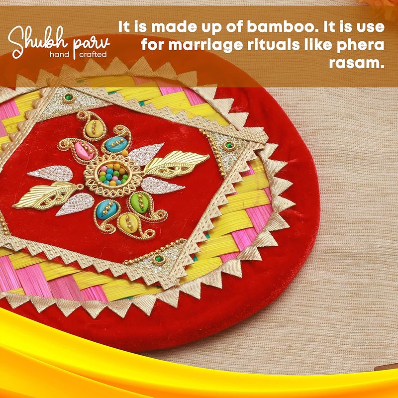 SHUBHPARV SHUBHPARV Pankha Design Regular Wedding Ceremony Item Decorative Handmade Fan for Special Occasions Shaadi Marriage Handicraft Hand Fan with Handle Bamboo Pankha Pankhi Bena Beejna  - Image 4