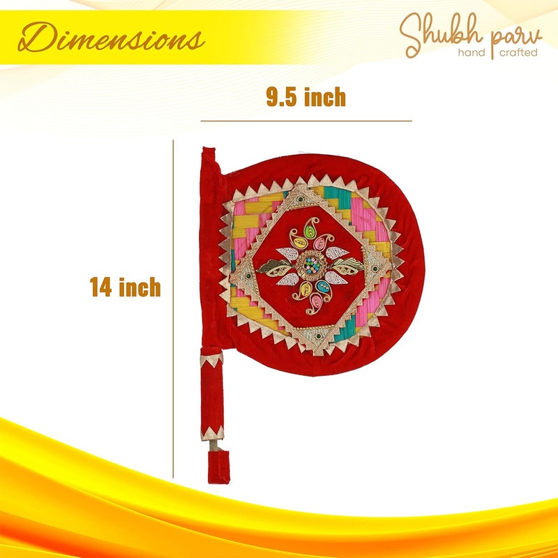 SHUBHPARV SHUBHPARV Pankha Design Regular Wedding Ceremony Item Decorative Handmade Fan for Special Occasions Shaadi Marriage Handicraft Hand Fan with Handle Bamboo Pankha Pankhi Bena Beejna  - Image 2